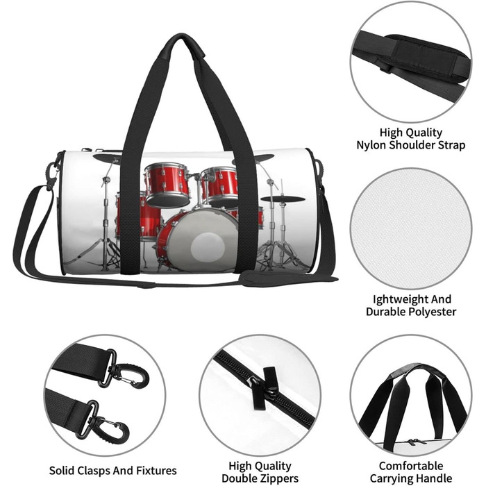 Дорожня сумка з принтом губ у чорно-білу смужку, кругла форма, великий об'єм, легка та міцна, чудовий подарунок для походів, відпустки, ділових поїздок та іншого, стильний дизайн барабанної установки.