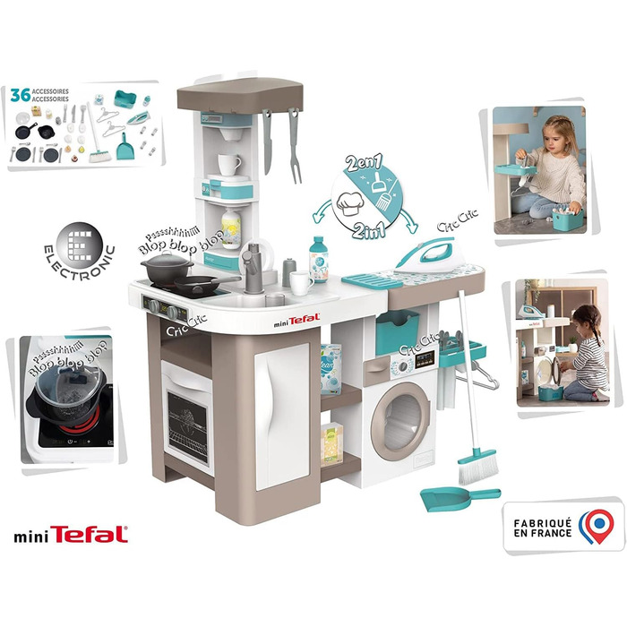 Ігрова кухня Tefal Studio Bubble XL - велика дитяча кухня з пральнею від 3 років - 36 аксесуарів та багато функцій