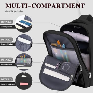 Рюкзак Easyjet для ручної поклажі, 45x36x20 см, рюкзак для подорожей у літаку, рюкзак для ноутбука 15,6 дюймів з USB-портом, дорожня сумка, ручна поклажа, робоча сумка для чоловіків та жінок, чорний