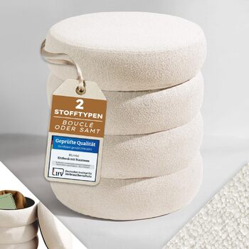 Круглий стілець Blumtal з чохлом з букле - міцний стілець з чохлом з тканини букле, 42 x 42 x 47 см - невеликий туалетний стілець - гарний вигляд букле - круглий стілець, кремове букле