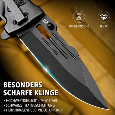 Рятувальний ніж NedFoss DA75, 10-сантиметровий складаний ніж з різаком для ременя та склорізом, кишеньковий ніж з фіксатором на пі