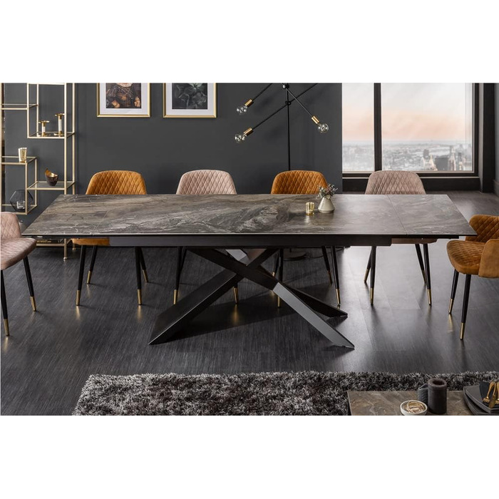 Розкладний обідній стіл invicta INTERIOR Euphoria 180-220-260 см, сіро-коричневий, керамічний, зроблено в Італії, оливково-сірий, чорний