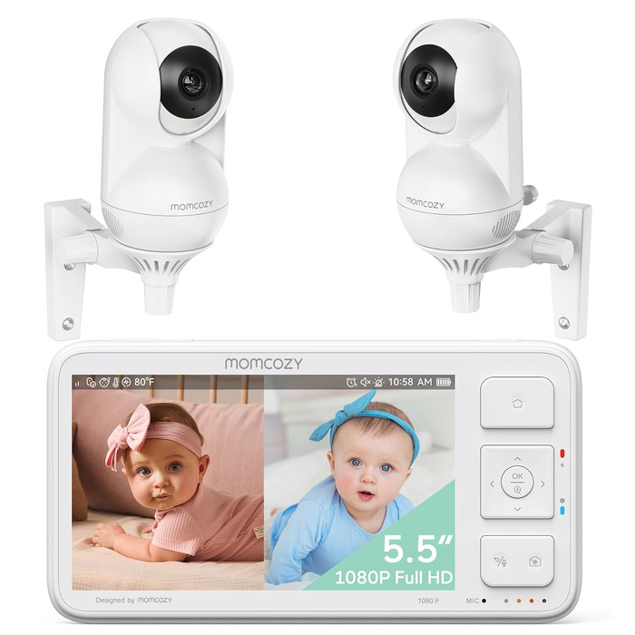 Радіоняня з 2 камерами 5.5&39 1080P Full HD Split Screen з камерою та аудіо Без Wi-Fi, батарея 5800 мАг, ECO, VOX, інфрачервоне ні