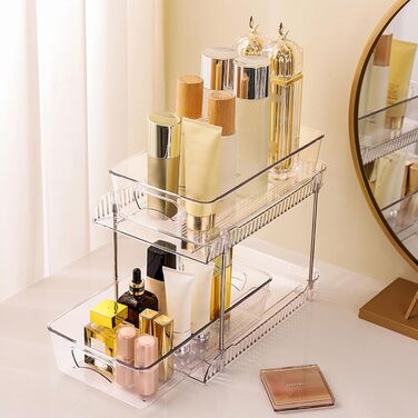 Органайзер для ванної кімнати, 2-рівневий, ефективне зберігання з шухлядами з прозорого пластику для кухні, під раковиною, штабелюється, економить місце у ванній кімнаті на кухні