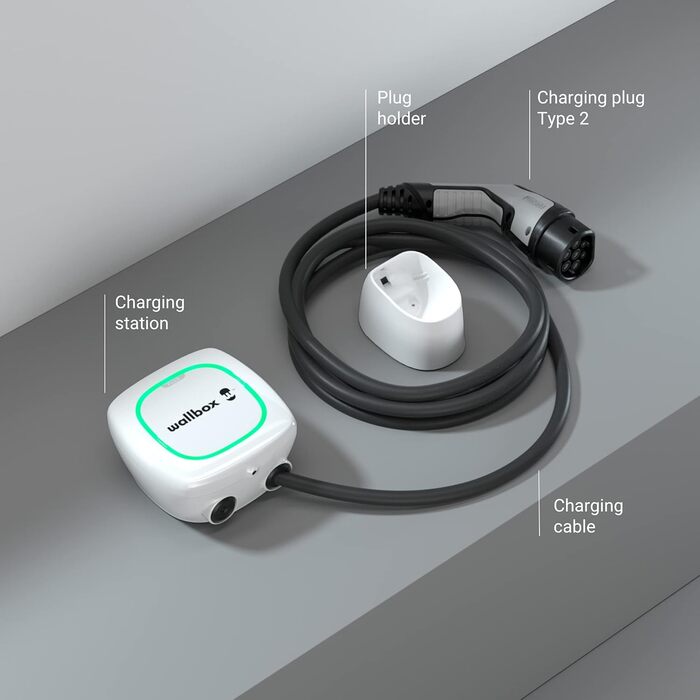 Зарядний пристрій Wallbox Pulsar Plus для електромобілів. З регульованою потужністю до 22 кВт. Зарядний кабель типу 2, підключення
