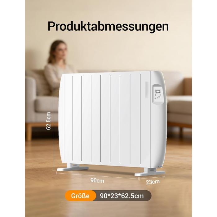Електричний конвекторний обігрівач, електричний радіатор потужністю 2000 Вт, конвекторний обігрівач з РК-дисплеєм та цілодобовим таймером, радіатор з підставкою та настінним кріпленням, білий