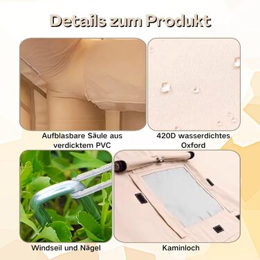 Надувний сімейний намет на 2, 4, 6, 8 осіб з підключенням до плити, зимовий, 4-сезонний, водонепроникний, з повітряним насосом, 4-6 осіб