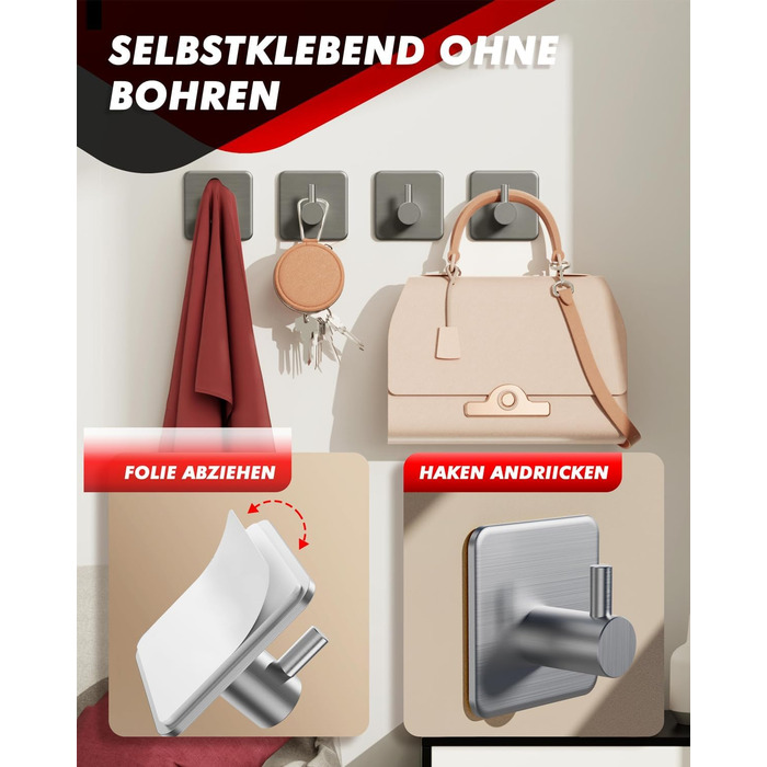 Рушникосушка без свердління, 6 шт. гачки для рушників з нержавіючої сталі клейкі гачки для одягу гачки самоклеючі, нержавіючі, іде