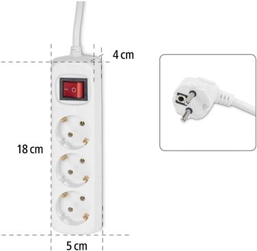 Триконтактний подовжувач Hama (кілька розеток із вимикачем Save Energy для економії електроенергії, розетки повернуті на 45 градусів, кабель 1,4 м, перевірено GS, кілька штекерів для домашнього офісу) білий