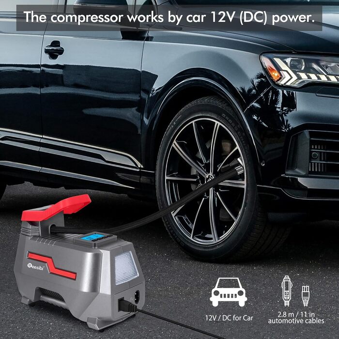 Портативний компресор REESIBI 10 бар, з цифровим дисплеєм, підключення 12В 230В для транспортного засобу/автомобіля
