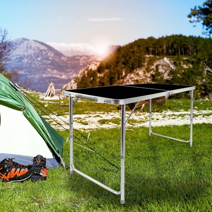 Складаний багатофункціональний стіл, багатоцільовий стіл, кемпінговий стіл, розкладний стіл, ринковий стіл, стіл з регульованою висотою для обклеювання шпалерами, бічний столик для кемпінгу в саду для фестивалів та ринків (чорний 120 x 60 см)