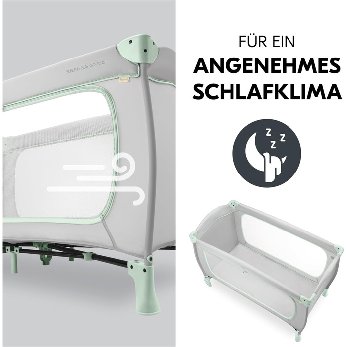 Дорожнє ліжечко Hauck Sleep N Play Go Plus, Dusty Mint - Дитяче дорожнє ліжечко з колесами, сумкою для перенесення, складною основою та великою ігровою зоною - Від народження до 15 кг - Компактне та складане