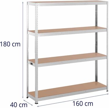 Міцний стелаж 160 x 40 x 180 см для 4 полиць по 150 кг Сірий металевий стелаж Підвальна полиця, 34