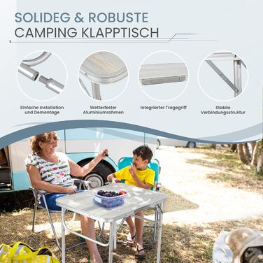 Складаний кемпінговий стіл Homecall 75 x 55 x 63/25 см, регульована по висоті алюмінієва, складна, стільниця з МДФ, витримує вагу до 30 кг, підходить для саду, пікніка, пляжу, балкону, кухні, 75 x 55 x 63 см