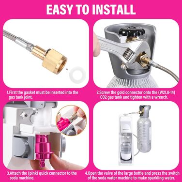 Шланг високого тиску Fioay CO2 Quick-Adapter 1,5 м, CO2 Quick-Connect, сумісний з Duo/Terra/Art/E-Duo/Crystal 3.0/Gaia Soda, W21.8-14 (DIN 477) для більшого бака CO2, F-QC-H