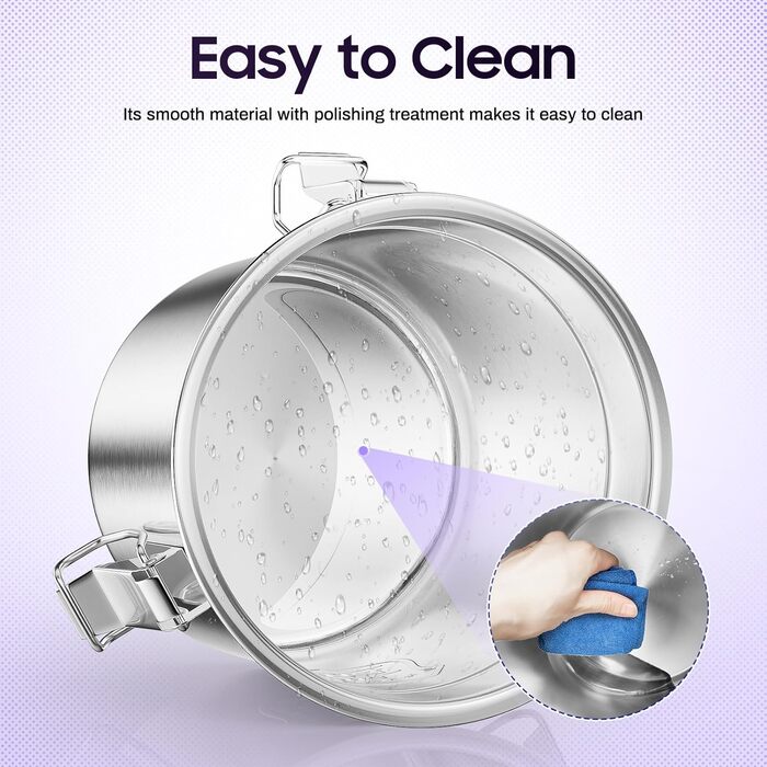 Відро MINRS 6 л з кришкою, герметична каністра, харчовий контейнер з нержавіючої сталі для кухні, кухонне відро з нержавіючої сталі, контейнер для борошна, кухонне відро з кришкою та затискачем, 20*20*20 см