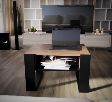 Журнальний столик для дивана Невеликий журнальний столик з чорного дуба з місцем для зберігання Сучасний журнальний столик з рейками Журнальний столик Невеликий столик Журнальний столик шириною 65 см Міцний журнальний столик з чорного дуба