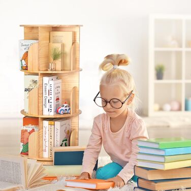 Обертова дитяча книжкова полиця OOOK з масиву дерева, 3-рівнева дитяча книжкова полиця з можливістю обертання на 360 градусів для дітей та дорослих, багатофункціональна дерев&39яна дитяча книжкова полиця для дитячої ігрової кімнати, 3 яруси