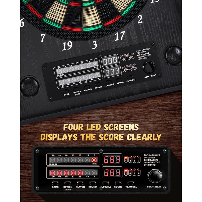 Електронна мішень для дартсу, декоративний набір шаф для електронної міші для дартсу 12 бронзових дротиків з м&39яким наконечником режим гри в крикет - професійна електронна мішень для дартсу з чорними дерев&39яними дверцятами шафи