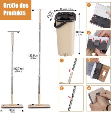 Набір швабр Midyb з відром, швабра для підлоги та відро з 6-ма насадками для вологого та сухого прибирання, швабри з мікрофібри дл