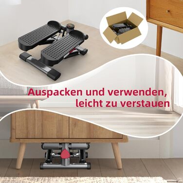 Міні-степер ST1 для домашнього використання, степер 2-в-1 з підйомом/внизом та силовими тросами, РК-дисплей, регульований опір, тренування ніг та рук, тихий та компактний, максимальне навантаження 100 кг