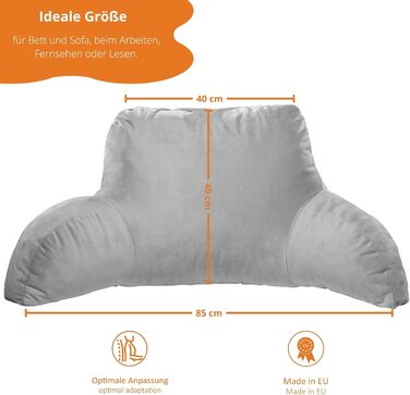 Подушка для читання для сну з підлокітниками, сірий колір, подушка для спини, подушка для сидіння 85 x 40 x 40 см, зроблено в ЄС