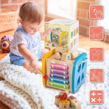 Усі деревяні кубики Kids United, розвиваюча іграшка, коробка для стекування, ігрова коробка для немовлят і малюків Дерев&39яна ігр