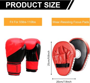 Набір для тренувань у боксі, 1 пара боксерських рукавичок 6 унцій та 1 пара лапок для муай-тай, накладки на руки з поліуретану, боксерські лапи, боксерські лапи, набір боксерських рукавичок для дітей, боксерське спорядження для кікбоксингу
