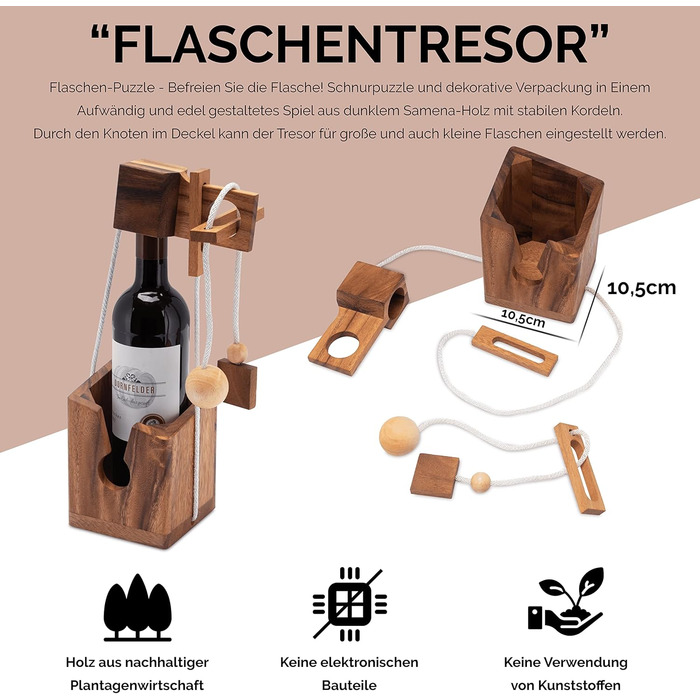 Сейф для пляшок LOGOPLAY - головоломка на нитках - гра на мислення - головоломка - гра на терпіння - логічна гра з цінного дерева