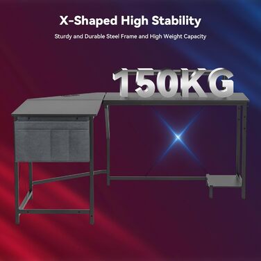 Ігровий стіл L-подібної форми 160x135 см - кутовий стіл з підставкою для монітора та відділенням для зберігання 2 розетки 2 USB-порти комп&39ютерний стіл