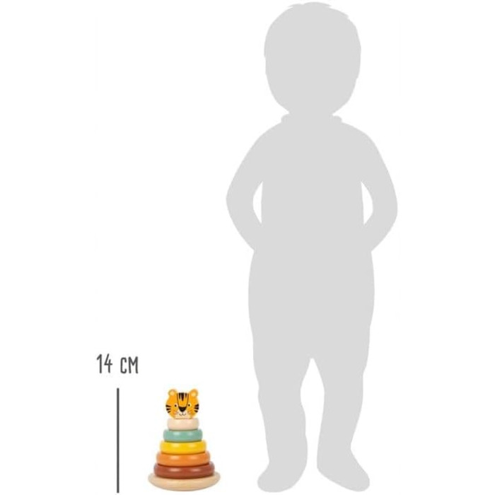 Вежа для маленьких ніг. Тигр Сафарі, сучасна гра, що складається з 7 предметів і 5 кольорових деревяних кілець, від 12 місяців, 11