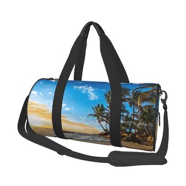 Спортивна сумка, дорожня сумка, пляжна сумка, принт Захід сонця, ландшафтний малюнок, сумка на нічліг, чорна, універсальний розмір, сумка для подорожей