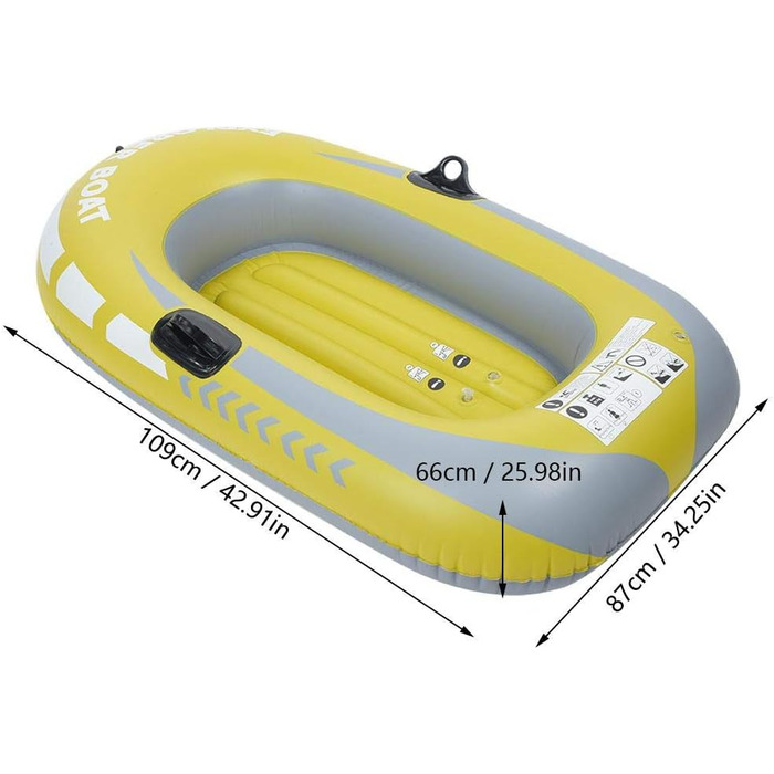 Надувний каяк на 1 особу, ПВХ, жовтий, вантажопідйомність 180 кг, надувний човен для риболовлі, дріфту, дайвінгу з мотузкою