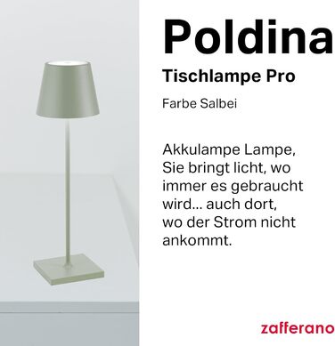 Лампа Zafferano Poldina Pro, бездротова, акумуляторна настільна лампа з сенсорним керуванням, підходить для використання на вулиці, димер, 2200-3000 K, висота 38 см, колір шавлії, лампа шавлії із зарядним пристроєм