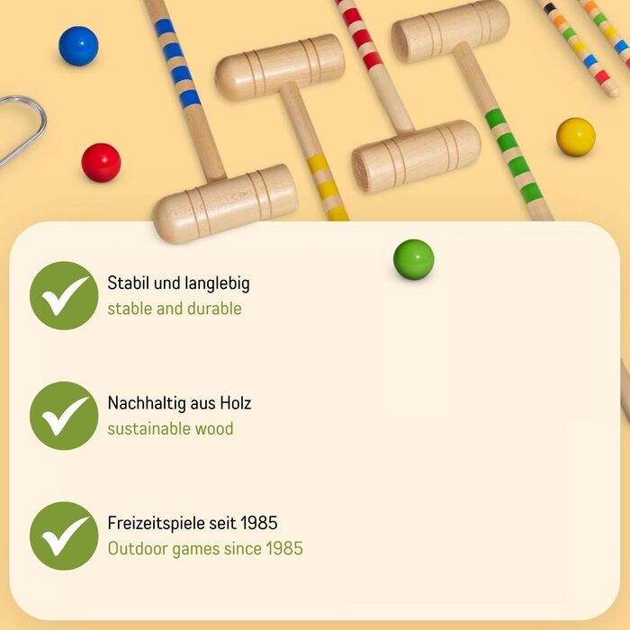 Набір для крокету та бочче GICO KROBOC XL, веселі ігри для дітей та дорослих, з високоякісними компонентами з масиву дерева, 3109