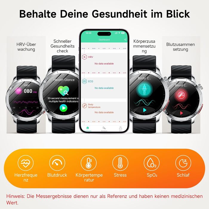 Новий смарт-годинник 2026 року для чоловіків з ЕКГ/ВСР/монітором батареї/ІМТ/сечовою кислотою, 1,43-дюймовий AMOLED-годинник для здоров&39я з 24-годинним зворотним тиском, SpO2, апное, монітором сну, екстреним викликом SOS, фітнес-годинник для Android/iOS