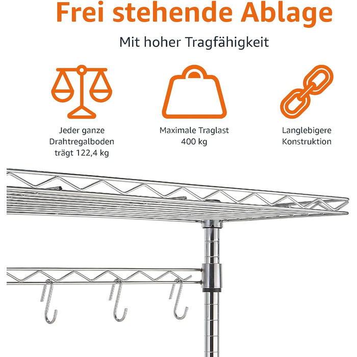 Кухонна полиця Storeo Basics 3, пекарська полиця з дерев&39яним столом, хромована, дерев&39яна, 61 см хромована, бежева