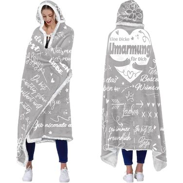 Подарунки для найкращих друзів, товста ковдра-обіймачка з рукавами - подарунок для дівчини, подарунок на день народження для дівчини, подарунок на день народження для жінки, мами, дівчини, сестри, дружини, бабусі, сірий, 120*185 см