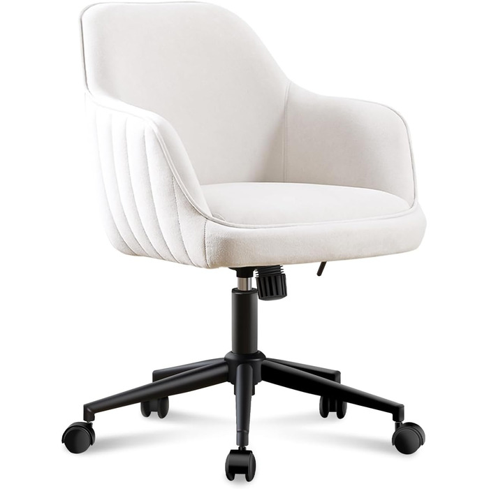 Офісне крісло, для домашнього офісу, оксамитове крісло-туалет, вантажопідйомність до 136 кг, ергономічне, регульоване по висоті обертове крісло, робоче крісло з поворотом на 360, тихі коліщатка, для кабінету, спальні, для домашнього офісу, білий оксамит, 