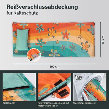 Спальний мішок Skandika Sovro Blanket Вуличний спальний мішок для дорослих, 3 сезони, може використовуватися як подвійний спальний мішок, спальні мішки для кемпінгу з подушкою, теплий спальний мішок для дорослих 190 см Веселка