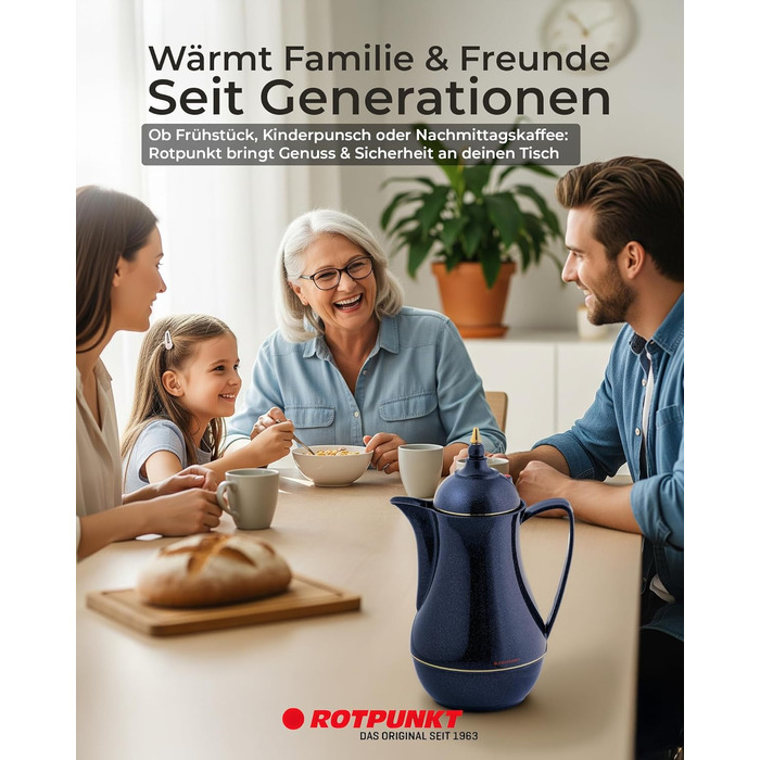 Ізольований графин ROTPUNKT 1 л - кавник преміум-класу, виготовлений у Німеччині Зберігає напої гарячими до 24 годин Ізольований графин для кави та чаю (Sema 911, Sparkling Nightsky)