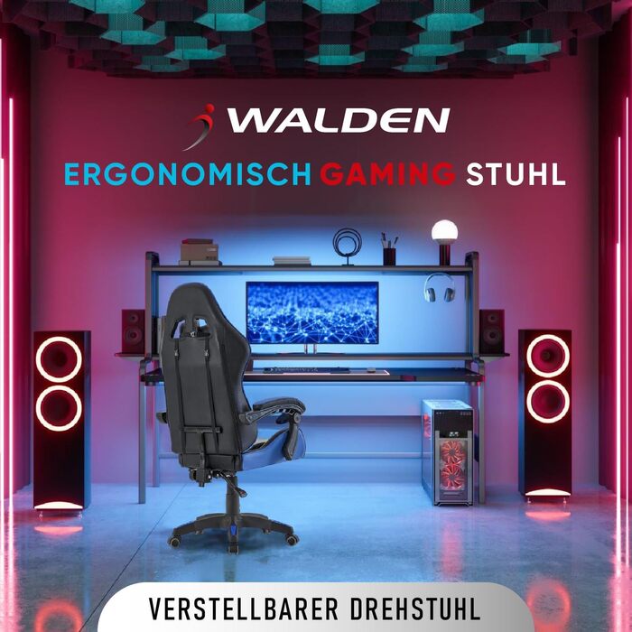 Ігрове крісло Walden Ергономічне офісне крісло Ігрове крісло Спинка сидіння Регульована висота поворотного крісла Гоночне офісне комп&39ютерне ергономічне крісло для відеоігор (СИНІЙ)