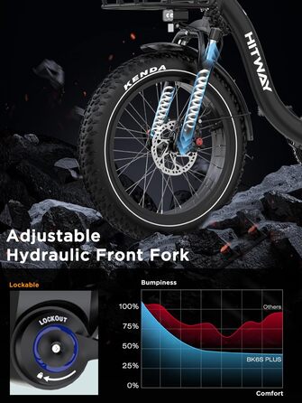 Електровелосипед HITWAY BK6S Plus з акумулятором 48 В 25 Аг та запасом ходу 90-200 км, міський електровелосипед з 20-дюймовими товстими шинами та подвійним кошиком для багажу, двигуном 250 Вт, 25 км/год, 7 швидкостей, чорний