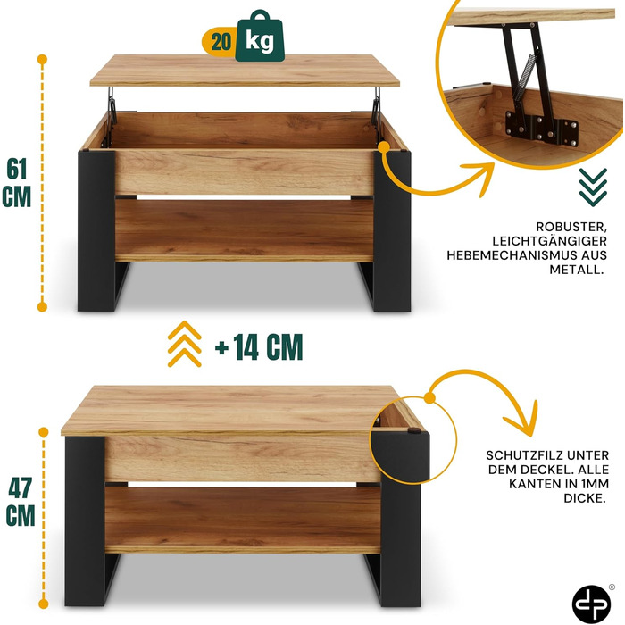 Журнальний столик з регульованою висотою та місцем для зберігання Розкладний стіл для вітальні Журнальний столик з регульованою висотою Розсувні журнальні столики Стіл для вітальні з дуба (чорний дуб)