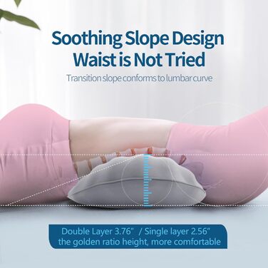 Регульована подушка для поперекової підтримки RESTCLOUD для сну, подушка для спини з піни з ефектом пам&39яті для полегшення болю в попереку, подушка для спини для сну, місячно-сірий колір. У комплекті 2 знімні накладки.