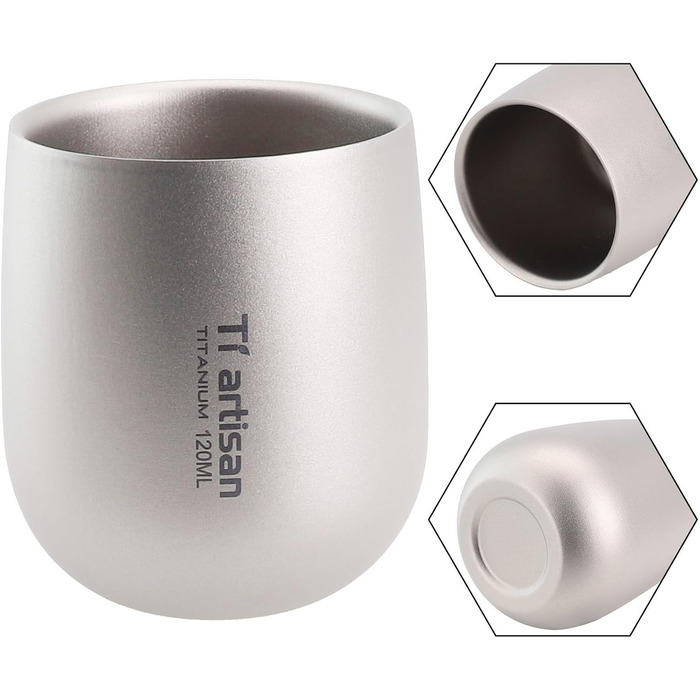 Двостінна туристична кружка, 120 мл, титанова кавова кружка для гарячих і холодних напоїв, подорожей на природі та пікніків
