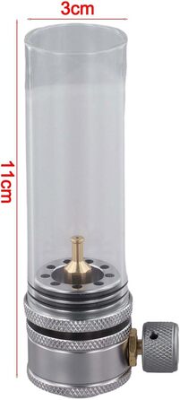 Головка газового ліхтаря для кемпінгу з регульованою яскравістю, з алюмінієвого сплаву та скла, для балонів з ізобутаном сіра (10 x 3 x 3 см)