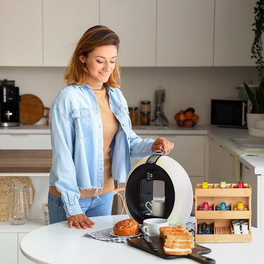 Органайзер для чаю Relaxdays, 9 відділень, виготовлений з бамбука, HBT 24 x 27 x 17,5 см, для чаю та кави в капсулах, вертикальна підставка для чаю, білий/натуральний