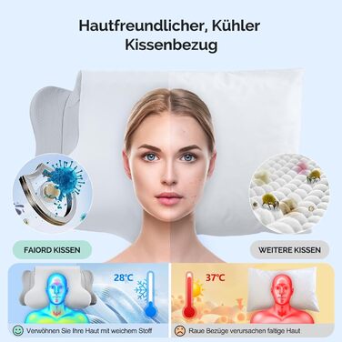 Подушка для шиї, подушка з піни з ефектом пам&39яті, ергономічна подушка, подушка для підтримки шиї для сну на боці, спині та животі, сіра, 64 x 39 x 13 см