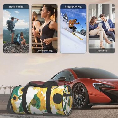 Спортивна сумка, дорожня сумка, соняшник, акварельний принт, чорний колір, універсальний розмір